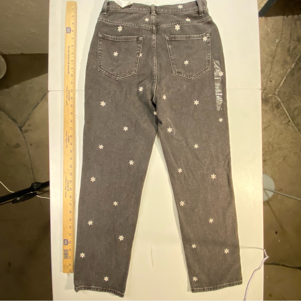 PacSun Highrise Straight Leg Black Embroidered Daisy Floral Jeans size 26 2 - Picture 12 of 14